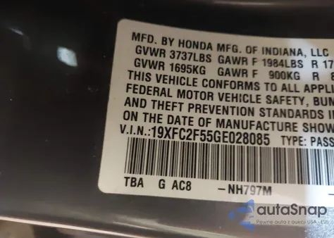 2016 Honda Civic Lx from USA, damaged, VIN 19XFC2F55GE028085